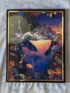 クリスチャン・ラッセン風絵画アートフレー 額縁付き（約20x25cm