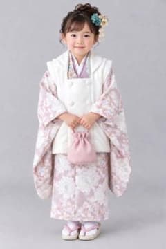七五三 三歳 女児 被布 着物 フルセット くすみピンク×アイボリー