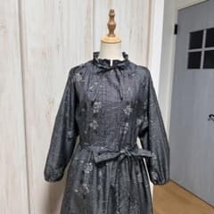 着物リメイク 大島紬(9マルキ)からピンタックの襟ギャザーワンピース(L