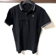 FRED PERRY ポロシャツ 黒 グレーライン L 月桂樹ロゴ - メルカリ