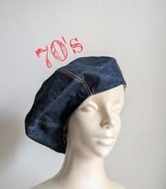 70's　vintage　インディゴデニム　ビッグベレー　キャスケット　帽子