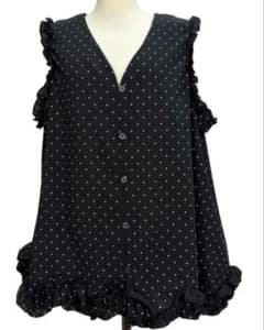 Brand new frilled polka dot sleeveless blouse. Perfect for those who like brands like Frene and Bebed. Black.