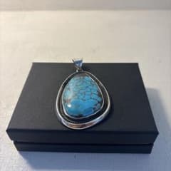 Mint condition, extra-large turquoise silver pendant, 925 sterling silver, Indian jewelry, natural stone.