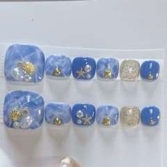 足用ペディ♡青大理石風♡ネイルのサムネイル