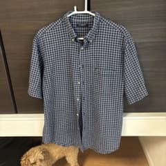 UOPK 半袖チェックシャツ ネイビー Lサイズのサムネイル