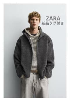 完売品】 グレー ZARA フェイクファーシャツジャケットフード付き XL