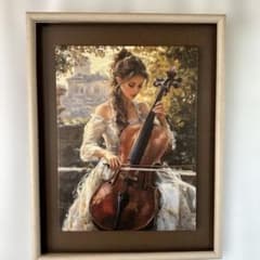 チェロを弾く女性の絵画 美術品 インテリア 人物画 ア-ト 額縁 - メルカリ