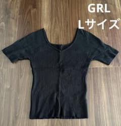GRL 블랙 리브 니트 반소매 탑스 레이디스 블랙 니트