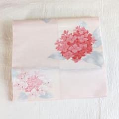 本日のみお値下げ　夏帯　正絹　絽 名古屋帯 あじさい ピンク 夏帯 未使用 名古屋帯 あじさい 絽 淡いピンク 正絹 n101 - メルカリ