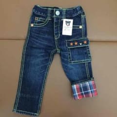 【専用】新品 ダブルB 90 折り返しチェックデニムパンツ&ミキハウス赤紙袋のサムネイル