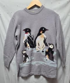 ペ*ン様 ウール100%ペンギン刺繍 ニットプルオーバーのサムネイル