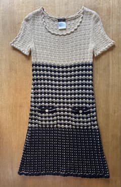シャネル CHANEL サマーニットワンピース ベージュ ネイビー 36 シャネル CHANEL サマーニットワンピース ベージュ ネイビー 36 - メルカリ
