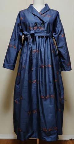 正絹大島紬着物リメイクハイウエスト被りタイプショ－ルカラーワンピース 正絹大島紬着物リメイクハイウエスト被りタイプショ－ルカラー