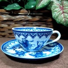 昭和レトロ 有田焼 鍋島 華山 松唐子 染付 カップ＆ソーサー - メルカリ