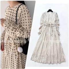 Sara Mallika】コットンカットジャガードギャザードレス ワンピース