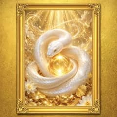 白蛇聚宝瑞光 開運絵画 アート 額縁なし 風水 スピリチュアル 御守り