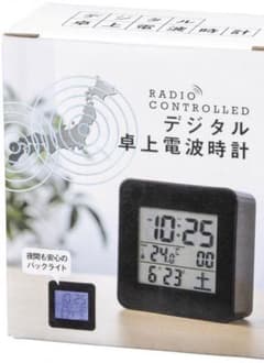 スクエア電波クロック 黒 デジタル温度計のサムネイル