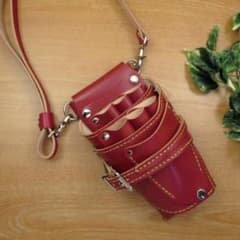 赤色 サドルレザー 6丁差し 革ベルト付 シザーケース SCL-150/CRB