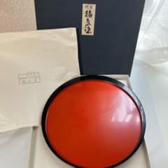 輪島塗 丸盆 30cm 朱塗 黒縁 共箱付き 漆器 伝統工芸 茶道具 お盆