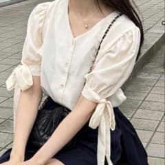 idem 쓰리 브리본 블라우스 쉬폰 아이보리 화이트 화이트