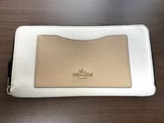 コーチ 長財布 ラウンドファスナー カラーブロック ホワイト×ベージュのサムネイル