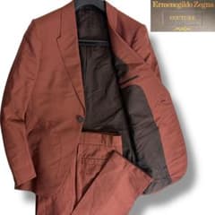 J6389 新品 エルメネジルドゼニア クチュールシルクデザインスーツ 茶