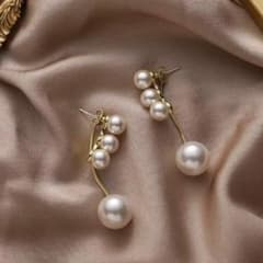 ロングパールピアス  2way 韓国 フォーマル ゴールド 新品 パール 結婚式のサムネイル