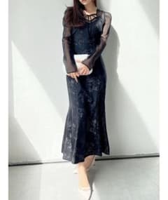 花柄シアー切り替えキャミワンピース ブラックのサムネイル