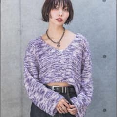 PAGEBOY ペーパーヤーンショートカーディガン 紫のサムネイル