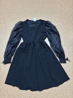 キッズ ワンピース ブラック シースルー袖 140cmのサムネイル