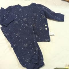 ネイビー 星柄 キルトベビーパジャマ 90cmのサムネイル