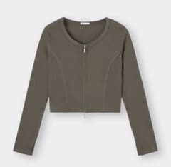 GU オリーブ色 ジップアップ クロップド丈 トップスのサムネイル