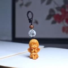 木彫り　可愛い天使　置物/お守り/縁起物　美術品 工芸品　キーホルダー