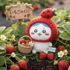 ちいかわ おすわりぬいぐるみ ちいかわハンドメイド いちごモチーフ付き帽子のサムネイル