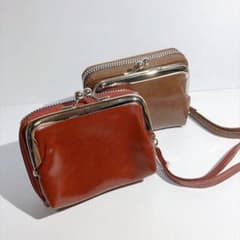 がま口コインケース 2個セット ストラップ付き/レッドブラウン＆ブラウンのサムネイル