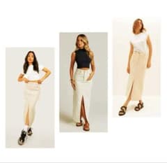 Zara フロントスリット ミディ丈 デニムスカート ベージュのサムネイル