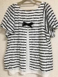 ボーダー柄バックリボントップス リュリュ 美品のサムネイル