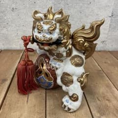 昭和レトロ 九谷焼 陶器製 玉乗り獅子 唐獅子 剣獅子 白獅子 縁起物 置物 昭和レトロ 九谷焼 陶器製 玉乗り獅子 唐獅子 剣獅子 白獅子 縁起物