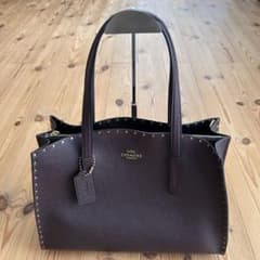 COACH コーチ スタッズ レザートートバッグ ボルドー A4可 難あり