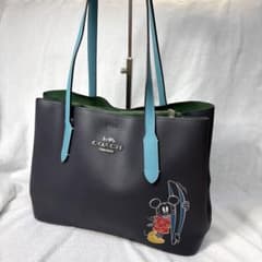 美品】コーチ×ミッキーコラボ サーフ トートバッグ A4 レザー ネイビー