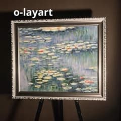 ☆秀作☆ 手書き油絵 クロード・モネ 睡蓮 肉筆絵画 額付き インテリア