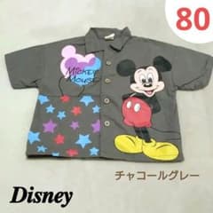 Mickey Mouse black 80 charcoal gray star pattern short-sleeved dress shirt light blue Disney
