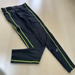 asicsレギンス　レディース 黒✖️黄緑lineのサムネイル