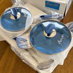 未使用●クロワッサン ブルーグラス片手鍋18cm・両手鍋20cm・おたまセット 新品未使用 クロワッサン 両手鍋 片手鍋 おたま付き ブルーグラス 箱付