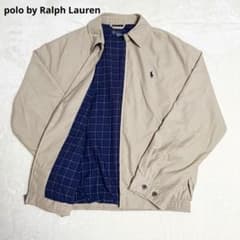 ラルフローレン　スイングトップ　短丈　襟コーデュロイ　ベージュ　裏地チェック POLO by Ralph Lauren スウィングトップ チェック柄ライナー 襟