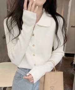 Miniministore 秋冬ニットトップス レディースニットポロ　ホワイトのサムネイル