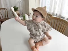 シャツセットアップ　ギンガムチェック　半袖　80サイズ　韓国子供服のサムネイル