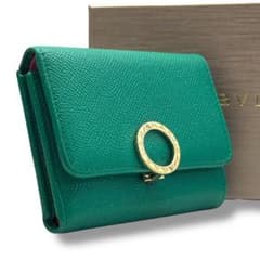 希少 極美品✨ブルガリ サークルロゴ ICチップ 三つ折り財布 グリーン レザー 希少 極美品✨ブルガリ サークルロゴ ICチップ 三つ折り財布 グリーン