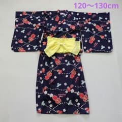 女の子浴衣 2way セパレート 紺色 いちご りんご飴120〜130cm - メルカリ