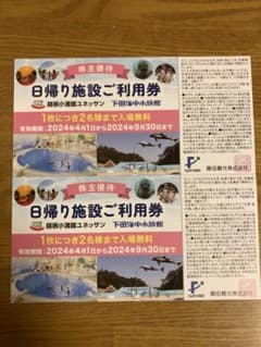 藤田観光株主優待　日帰り施設ご利用券2枚　箱根小涌園ユネッサン・下田海中水族館のサムネイル